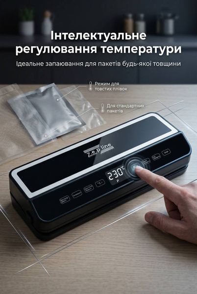 Вакуумний пакувальник 200Вт Zepline ZP-00374 з LED-підсвіткою та рулоном пакетів RNA263 фото