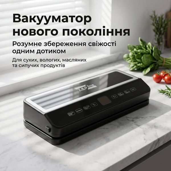 Вакуумний пакувальник 200Вт Zepline ZP-00374 з LED-підсвіткою та рулоном пакетів RNA263 фото